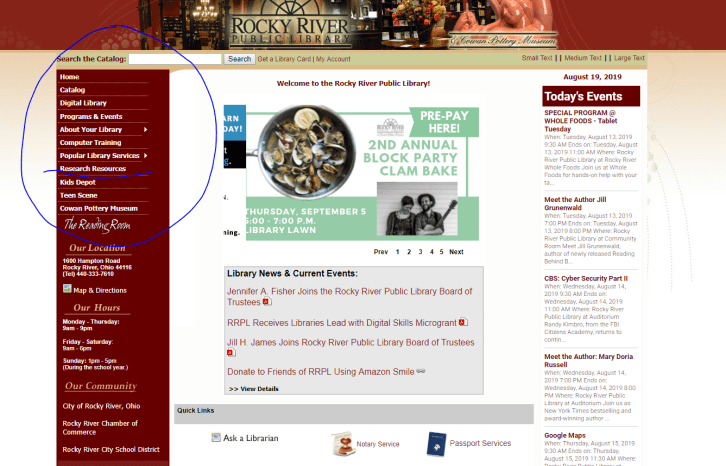 website with research resources underlined